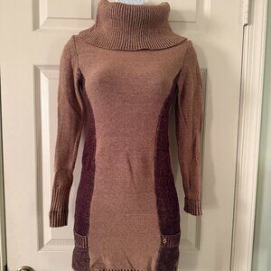 GUESS Turtleneck Long Sleeve Sweater Dress Pockets Brown/Tan XS